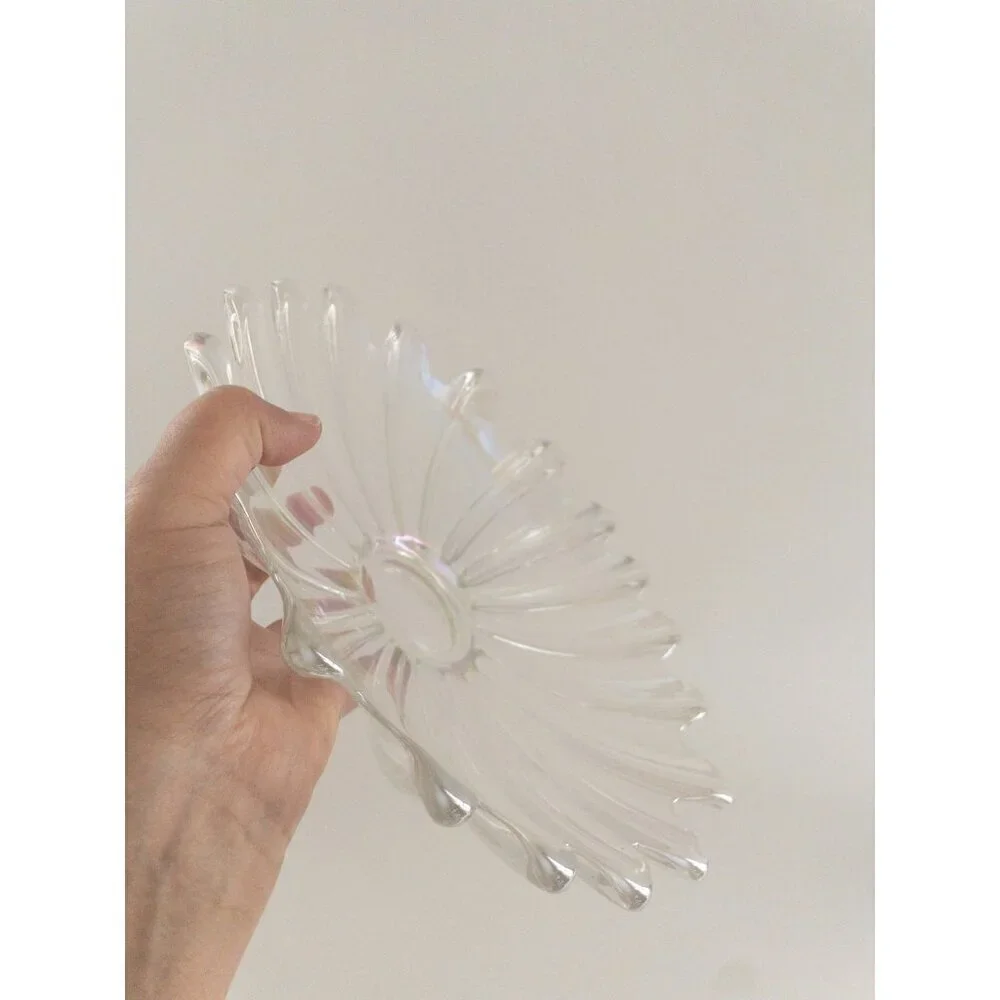 Iridescent Carnival Glass Decorative Plate With Scalloped Edges 10
